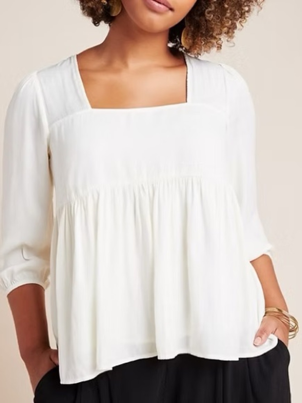 Dolan Anthropologie Ivory Square-Neck Cherie Babydoll Blouse Peasant Top Small